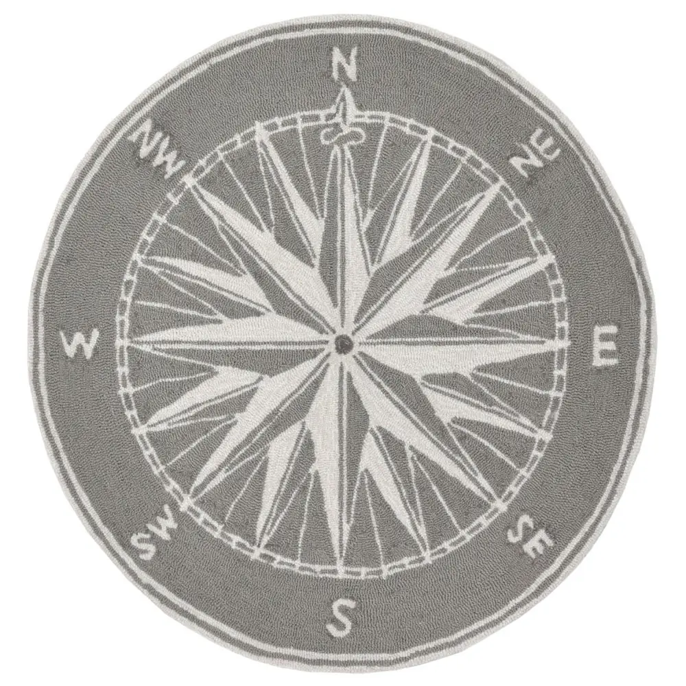 Liora Manne Frontporch Compass Indoor/Outdoor Mat Grey 3' Round