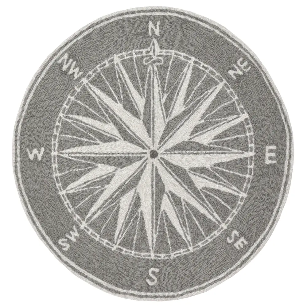 Liora Manne Frontporch Compass Indoor/Outdoor Mat Grey 5' Round