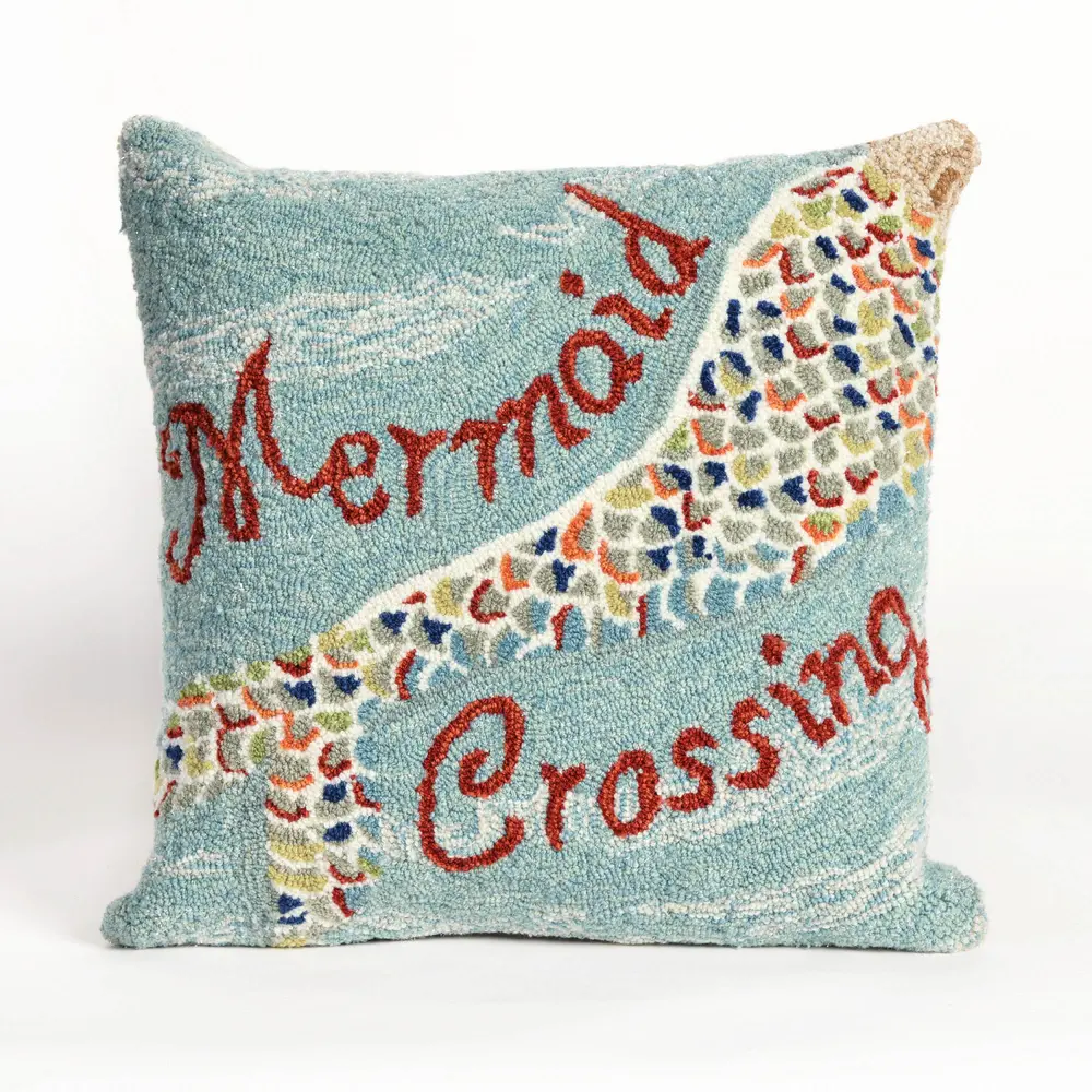 Liora Manne Frontporch Mermaid Crossing Indoor/Outdoor Pillow Water 18