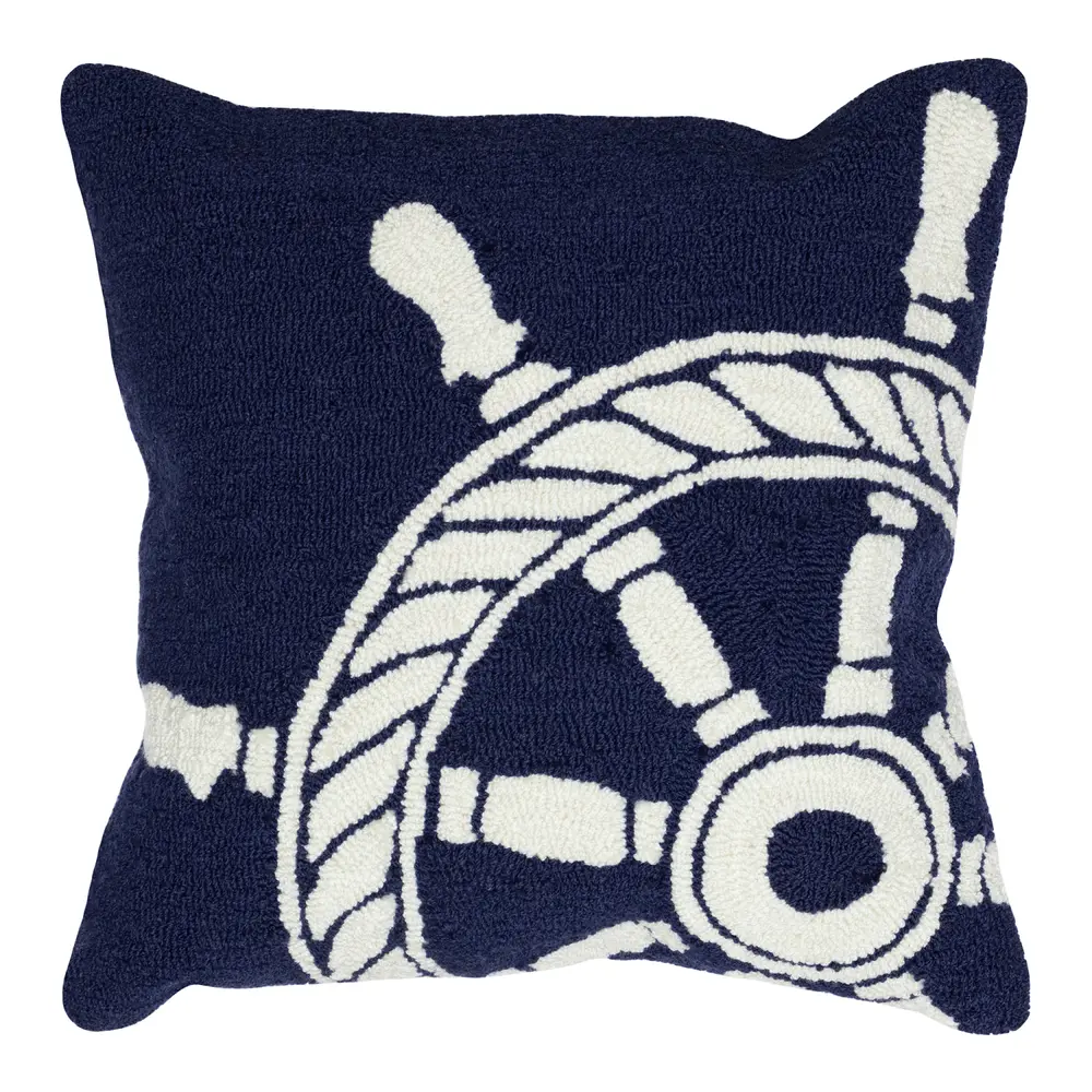Liora Manne Frontporch Ship Wheel Indoor/Outdoor Pillow Navy 18