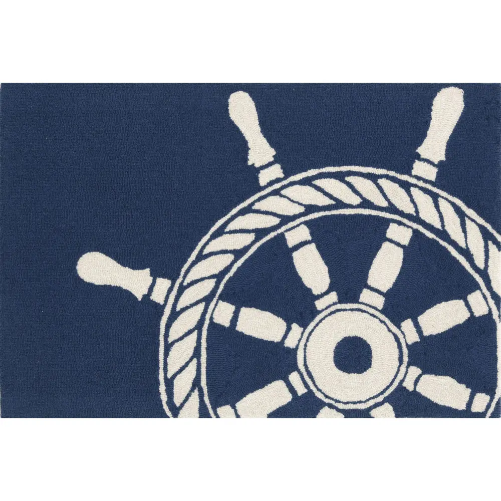 Liora Manne Frontporch Ship Wheel Indoor/Outdoor Mat Navy 2'6