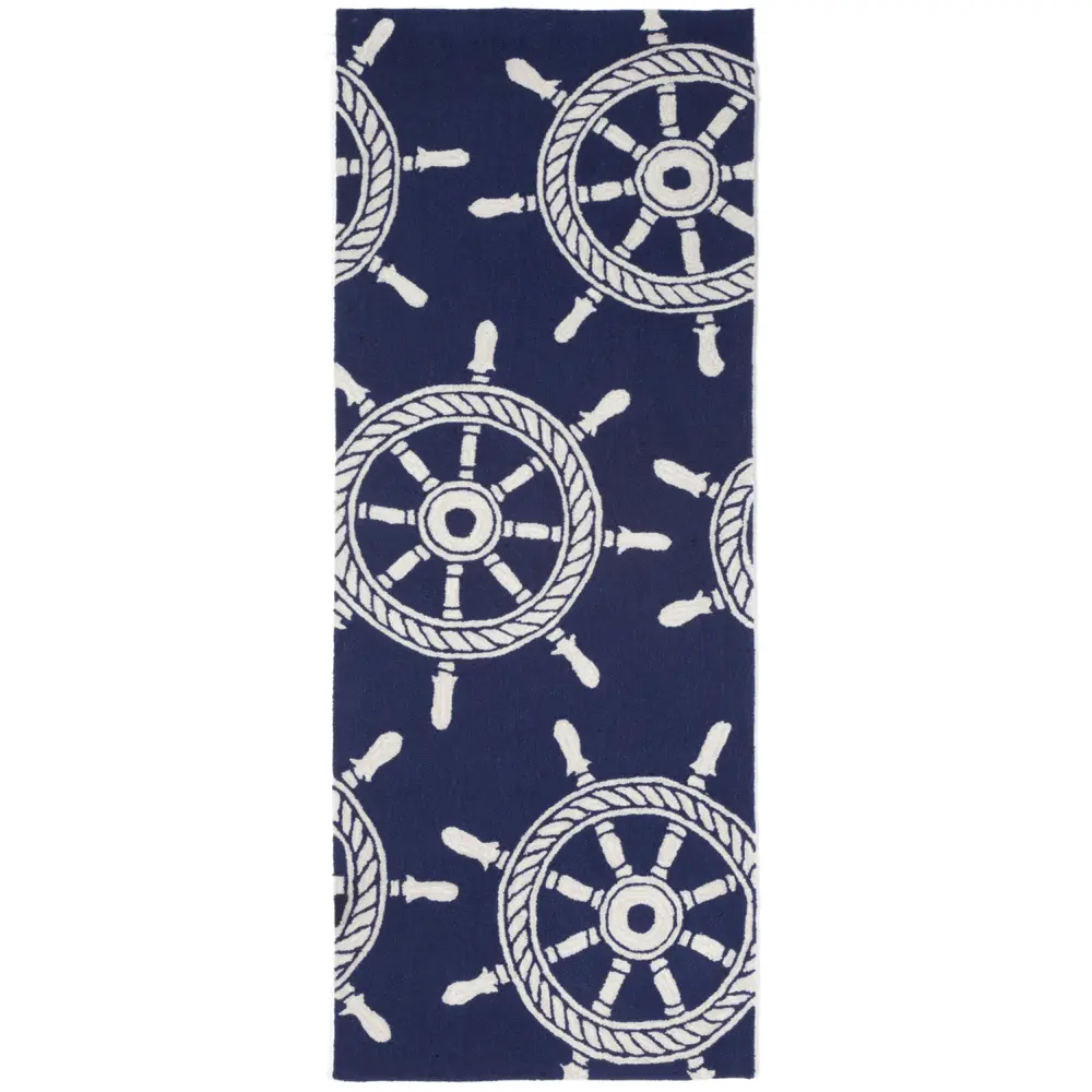 Liora Manne Frontporch Ship Wheel Indoor/Outdoor Mat Navy 2' x 5'