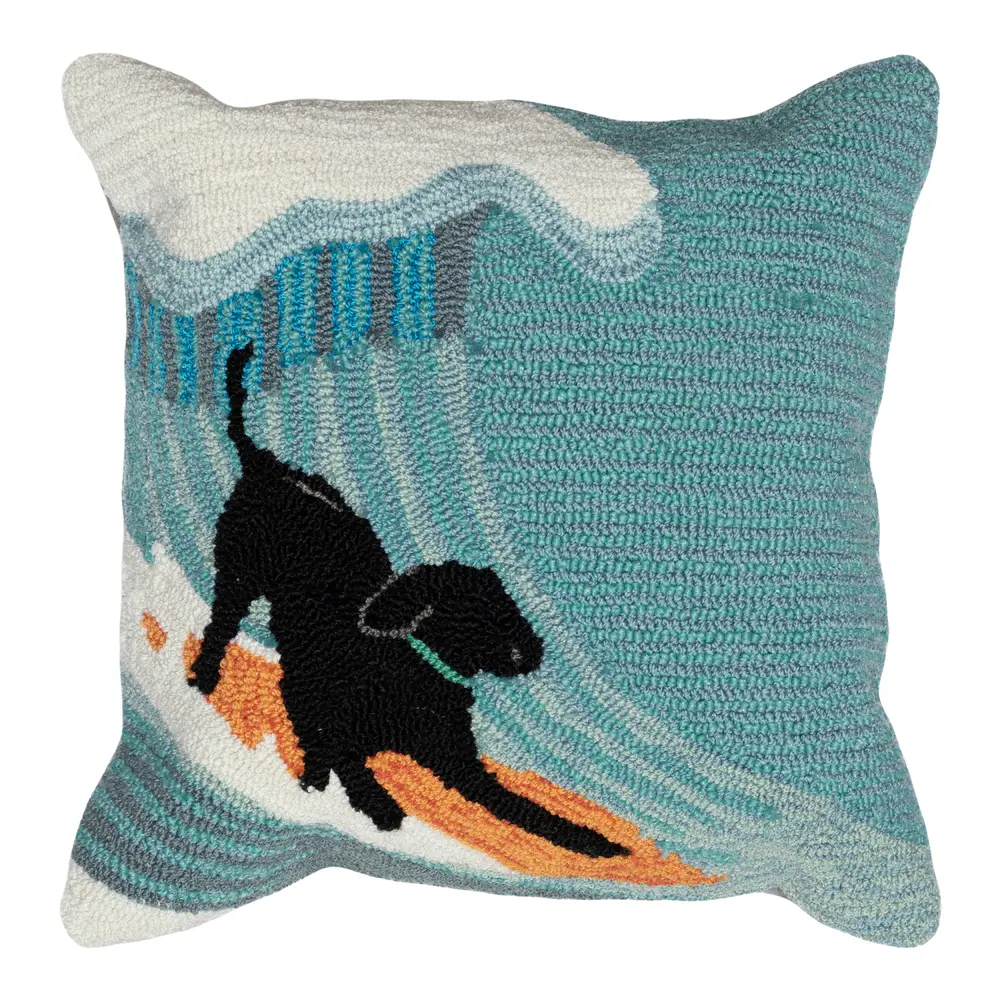 Liora Manne Frontporch Surfing Dog Indoor/Outdoor Pillow Ocean 18