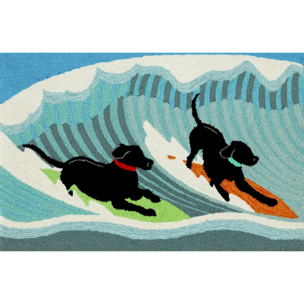 Liora Manne Frontporch Surfing Dogs Indoor/Outdoor Mat Ocean 2' x 3'