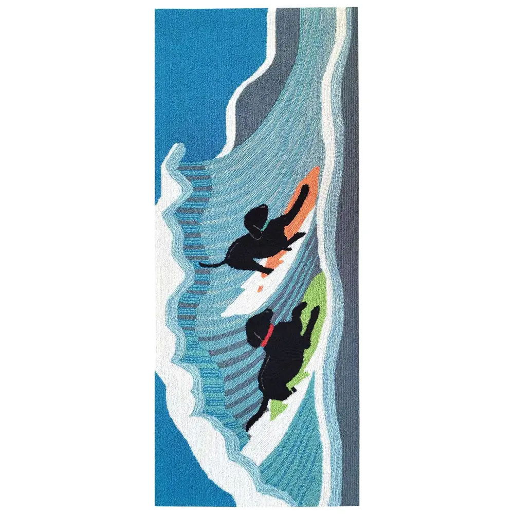 Liora Manne Frontporch Surfing Dogs Indoor/Outdoor Mat Ocean 2' x 5'