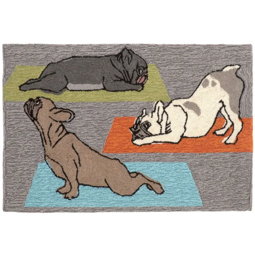 Liora Manne Frontporch Yoga Dogs Indoor/Outdoor Mat Heather 2' x 3'