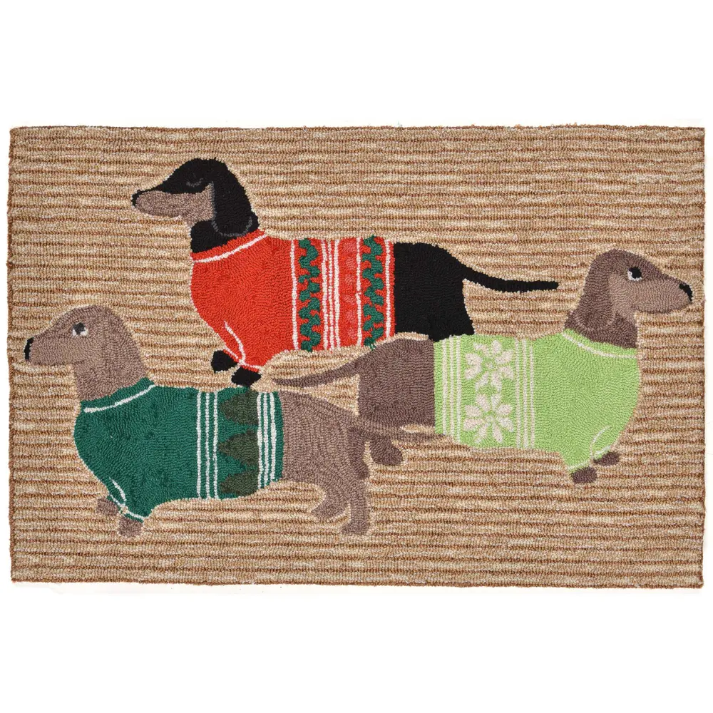 Liora Manne Frontporch Holiday Hounds Indoor/Outdoor Mat Neutral 1'8