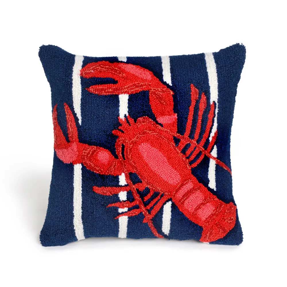 Liora Manne Frontporch Lobster On Stripes Indoor/Outdoor Pillow Navy 18