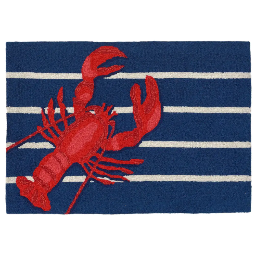 Liora Manne Frontporch Lobster on Stripes Indoor/Outdoor Mat Navy 2' x 3'