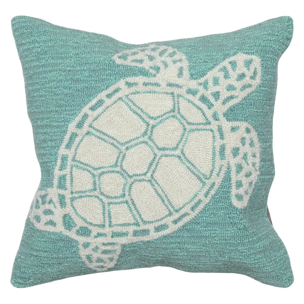 Liora Manne Frontporch Turtle Indoor/Outdoor Pillow Aqua 18