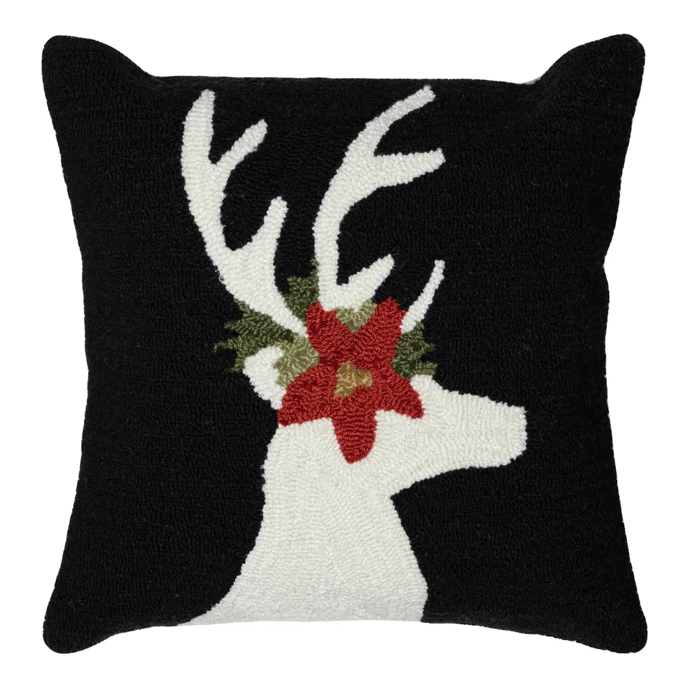 Liora Manne Frontporch Reindeer Indoor/Outdoor Pillow Black 18