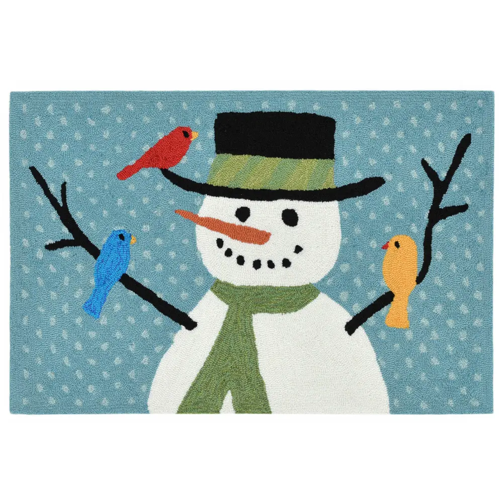 Liora Manne Frontporch Snowman And Friends Indoor/Outdoor Mat Blue 2' x 3'
