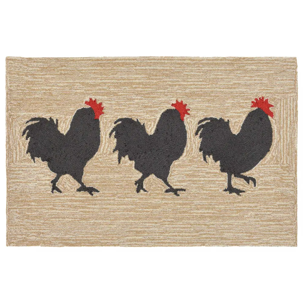 Liora Manne Frontporch Roosters Indoor/Outdoor Mat Neutral 2'6