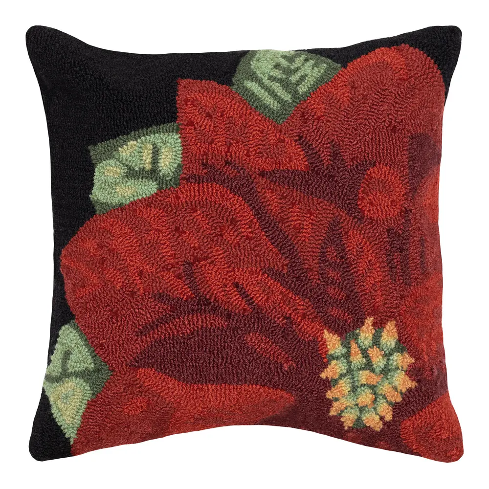 Liora Manne Frontporch Poinsettia Indoor/Outdoor Pillow Black 18