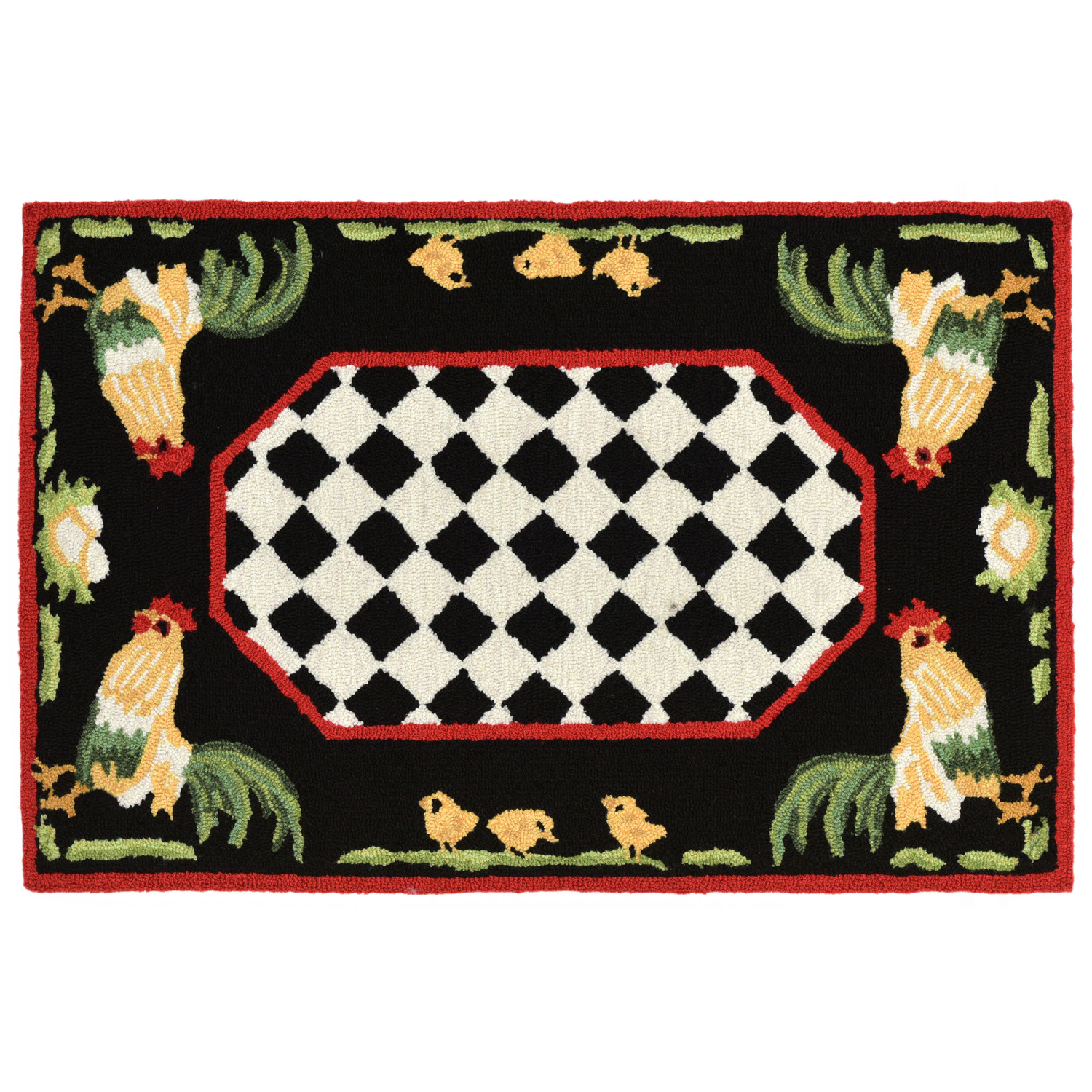 Liora Manne Frontporch Rooster Indoor/Outdoor Mat Black 2' x 3'
