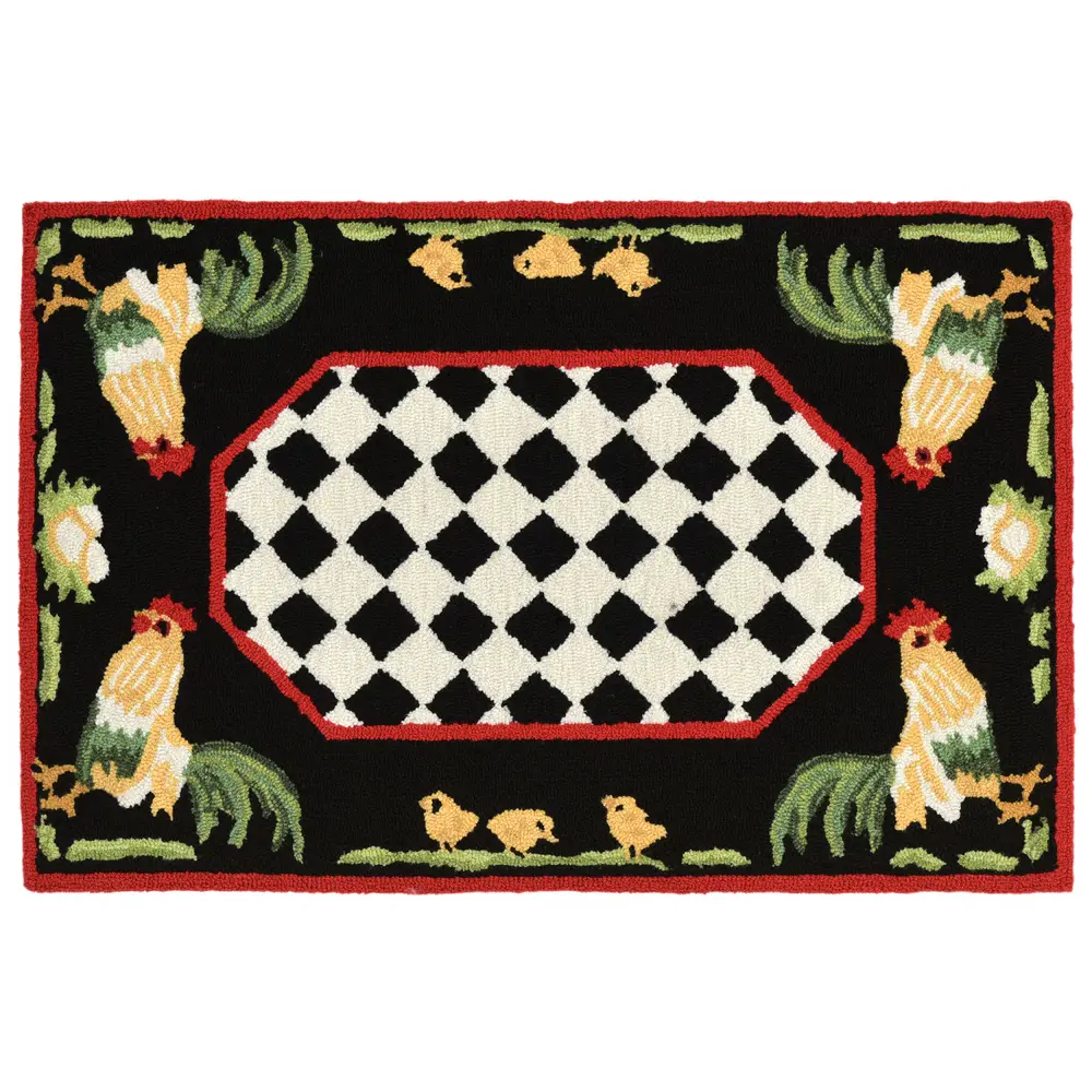 Liora Manne Frontporch Rooster Indoor/Outdoor Mat Black 1'8
