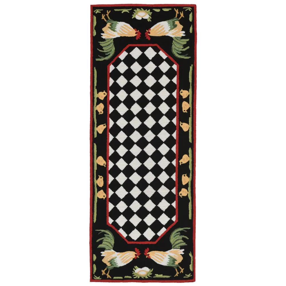 Liora Manne Frontporch Rooster Indoor/Outdoor Mat Black 2' x 5'
