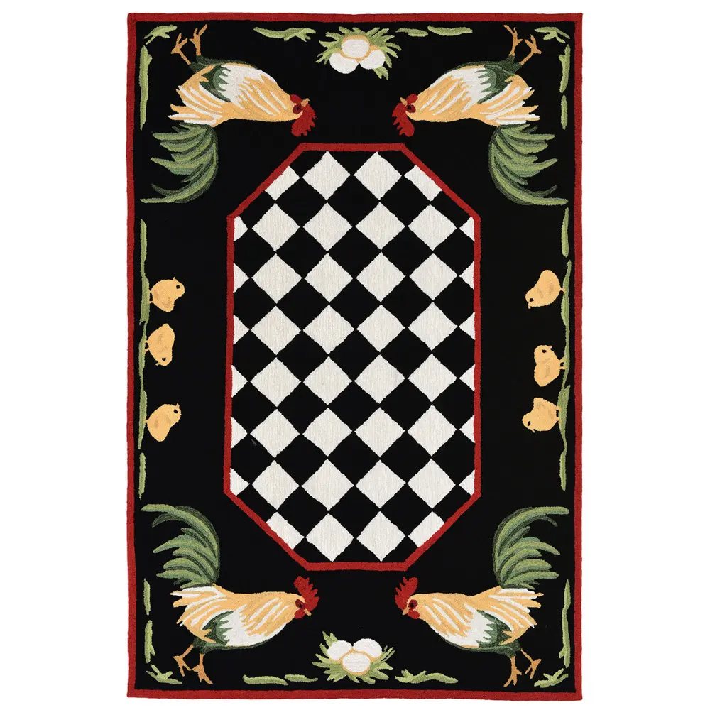 Liora Manne Frontporch Rooster Indoor/Outdoor Mat Black 5' x 7'6