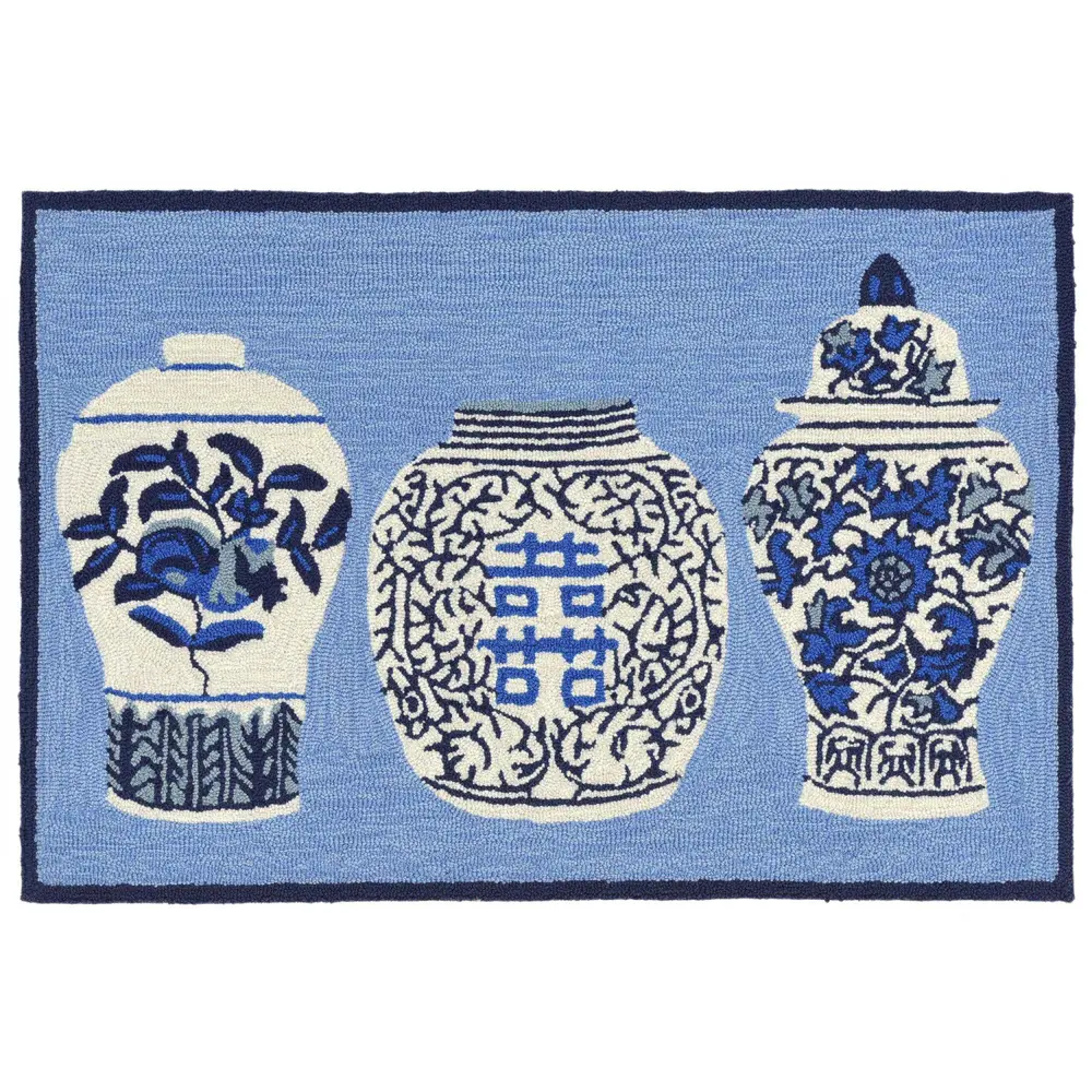 Liora Manne Frontporch Ginger Jars Indoor/Outdoor Mat Blue 1'8