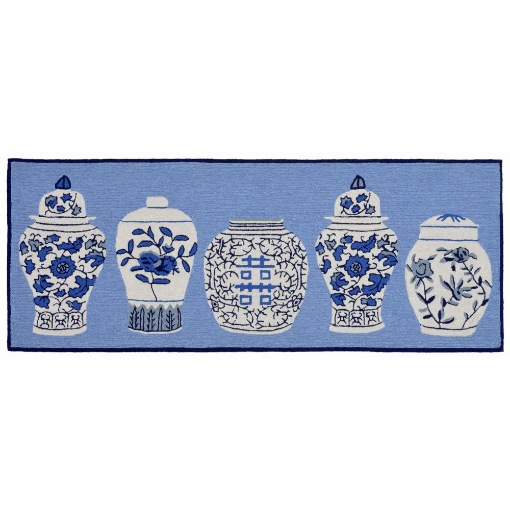 Liora Manne Frontporch Ginger Jars Indoor/Outdoor Mat Blue 2' x 5'