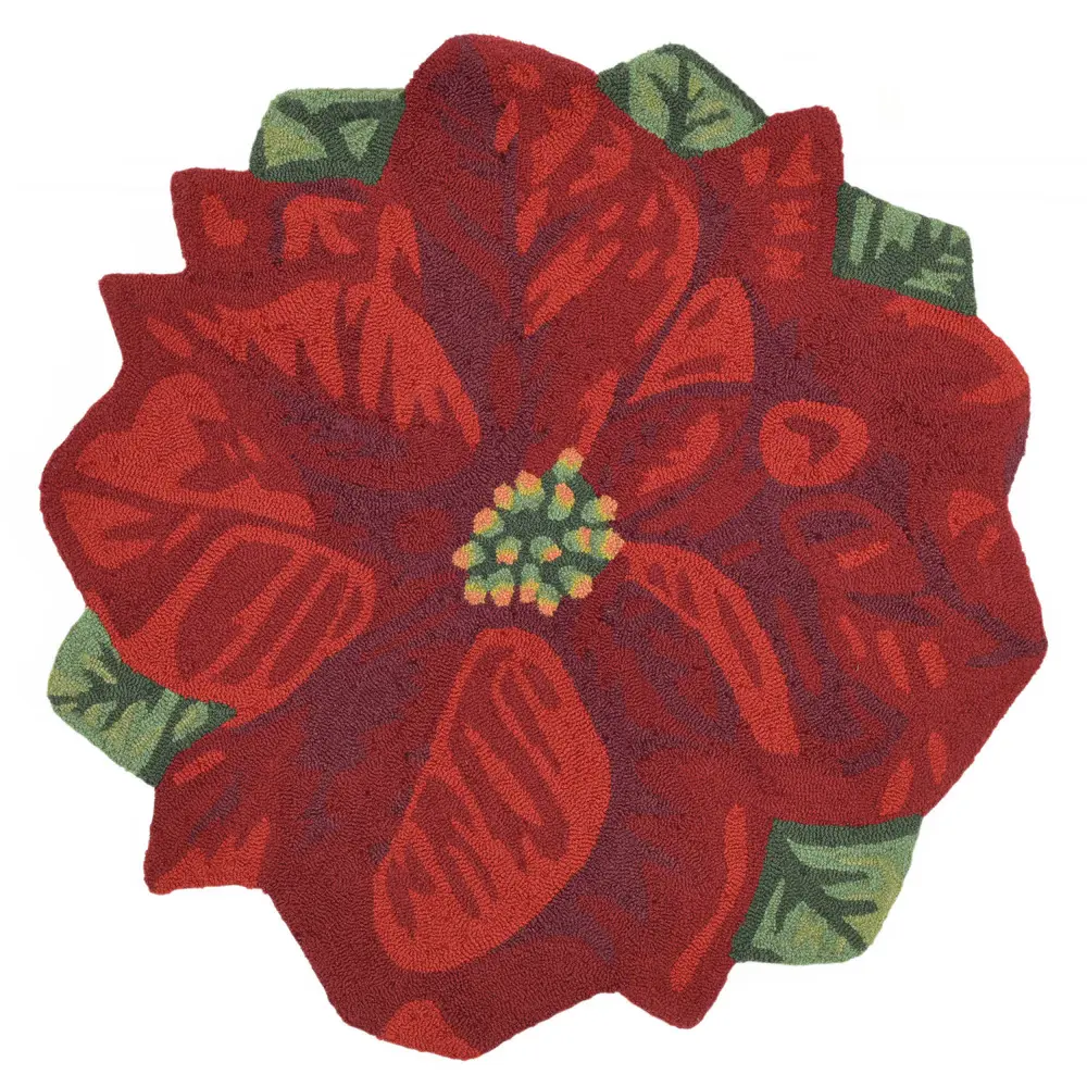 Liora Manne Frontporch Poinsettia Indoor/Outdoor Mat Red 3' Round