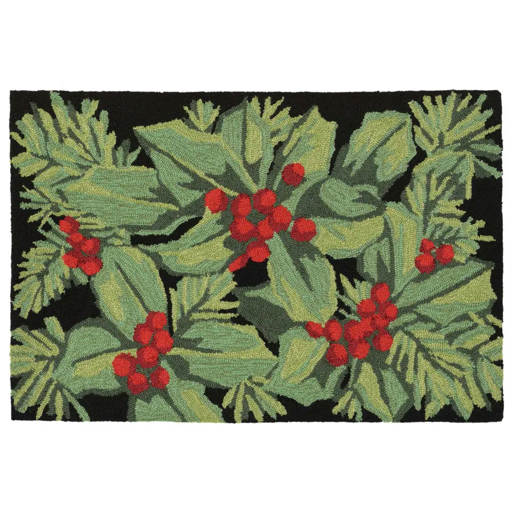 Liora Manne Frontporch Hollyberries Indoor/Outdoor Mat Black 2'6