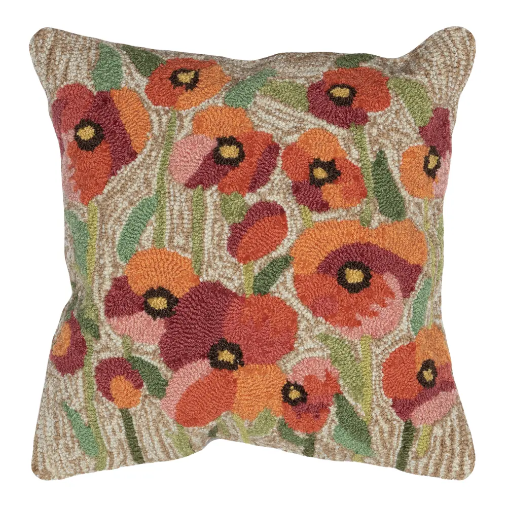 Liora Manne Frontporch Poppies Indoor/Outdoor Pillow Neutral 18