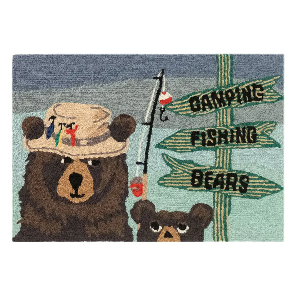 Liora Manne Frontporch Fishing Bears Indoor/Outdoor Mat Green 1'8