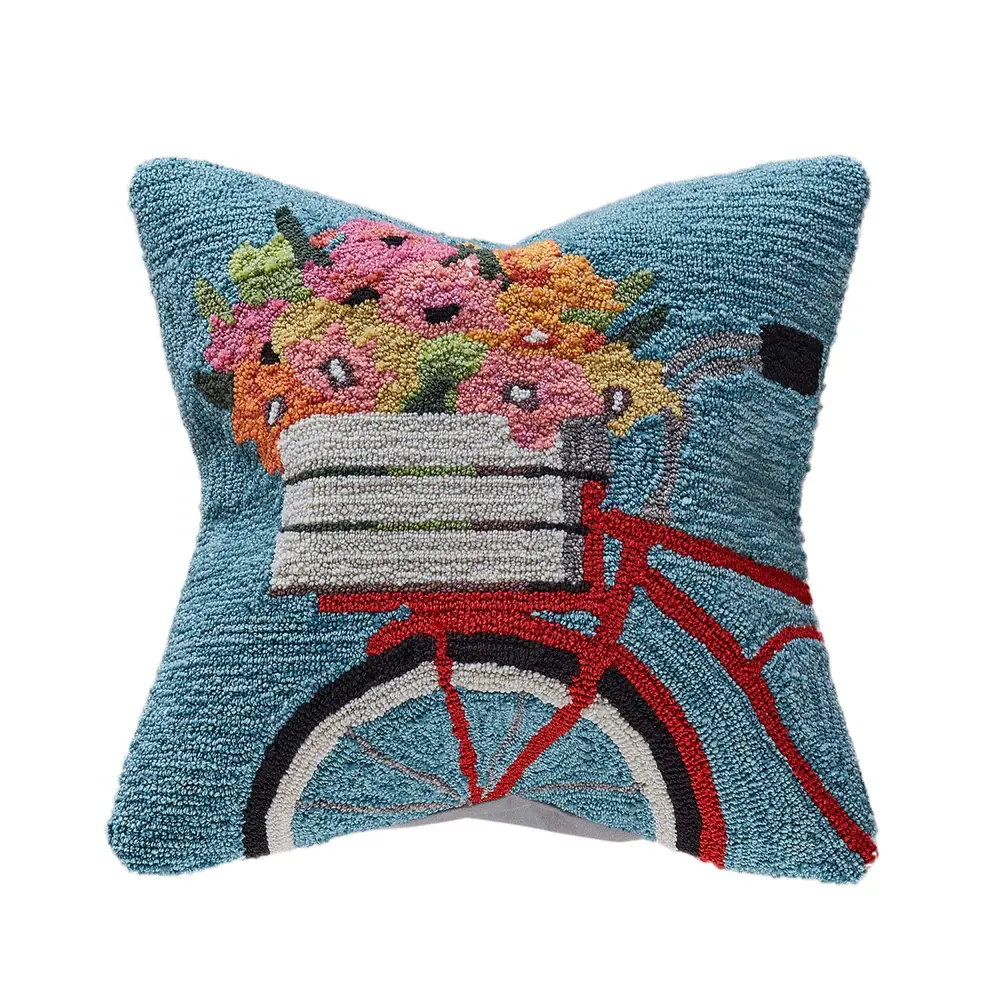 Liora Manne Frontporch Bike Ride Indoor/Outdoor Pillow Blue 18