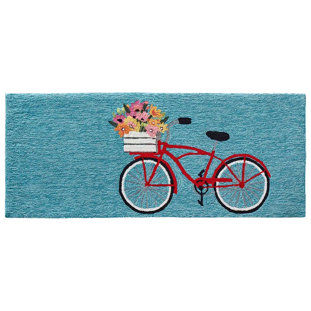 Liora Manne Frontporch Bike Ride Indoor/Outdoor Mat Blue 2' x 5'