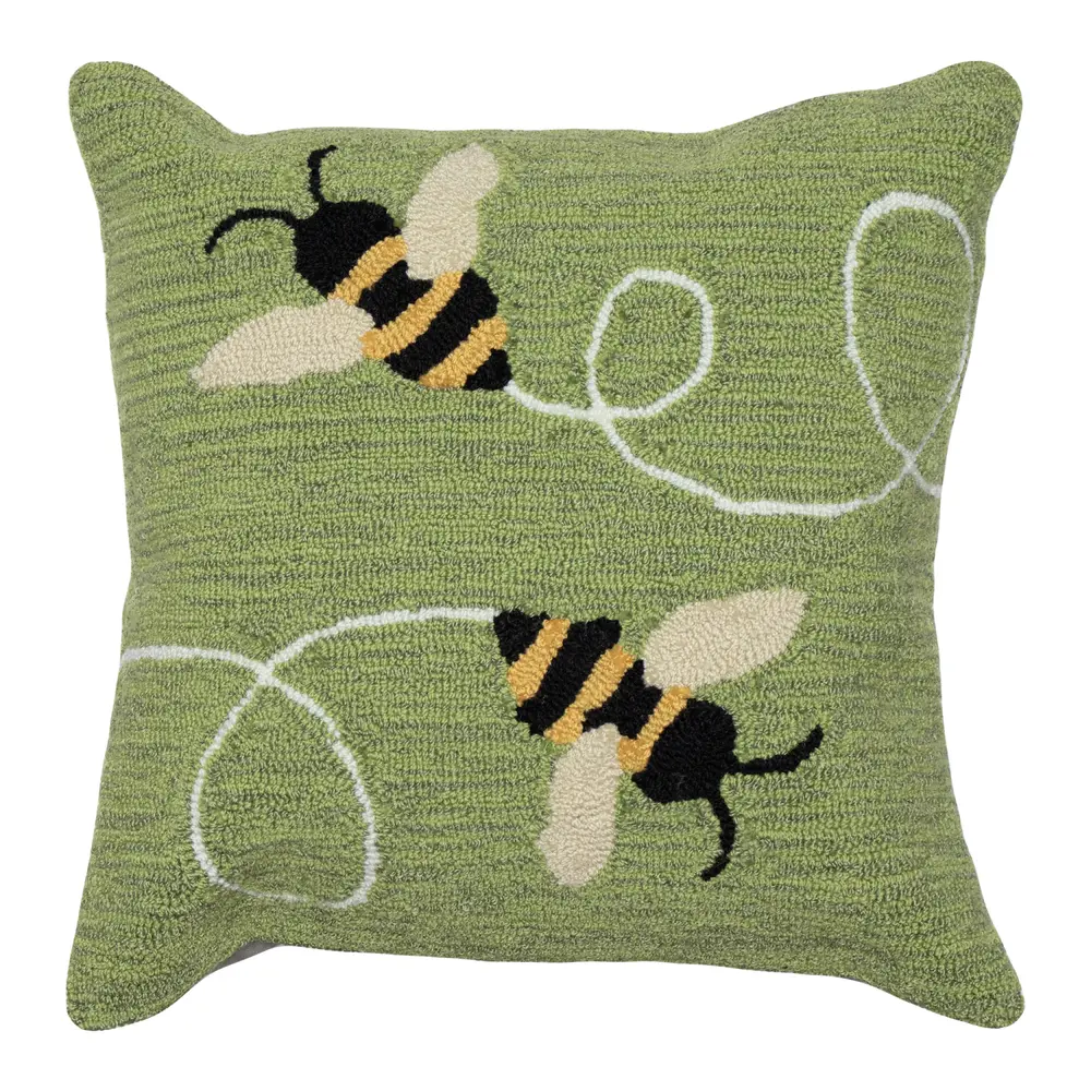 Liora Manne Frontporch Buzzy Bees Indoor/Outdoor Pillow Green 18