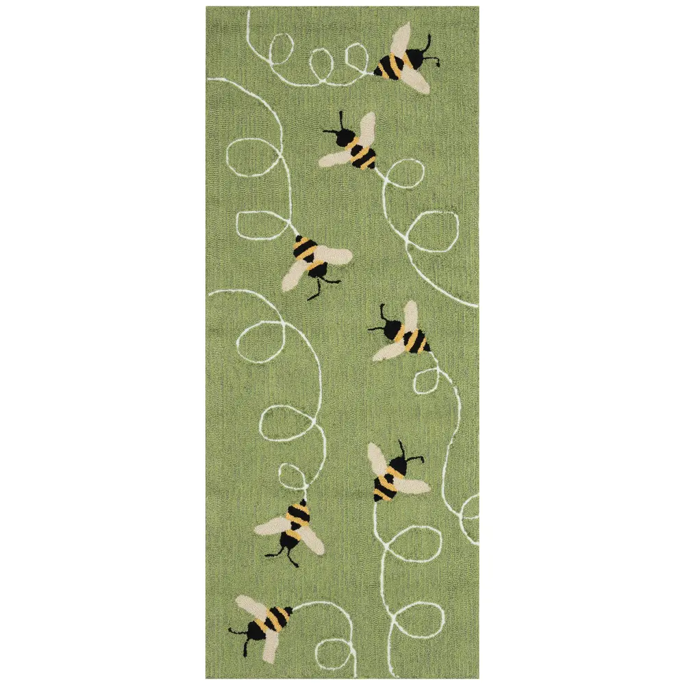 Liora Manne Frontporch Buzzy Bees Indoor/Outdoor Mat Green 2' x 5'