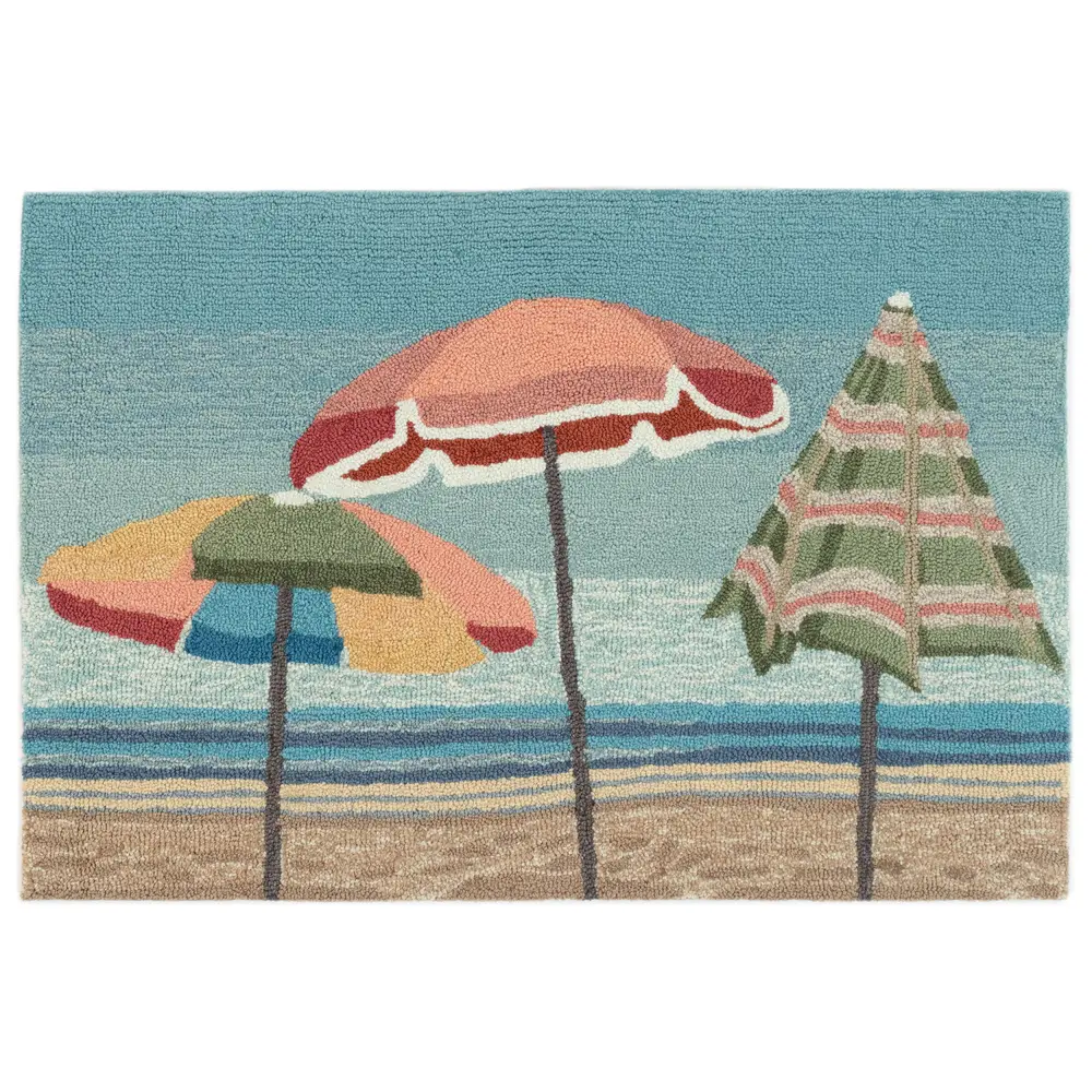 Liora Manne Frontporch Beach Umbrellas Indoor/Outdoor Mat Aqua 1'8