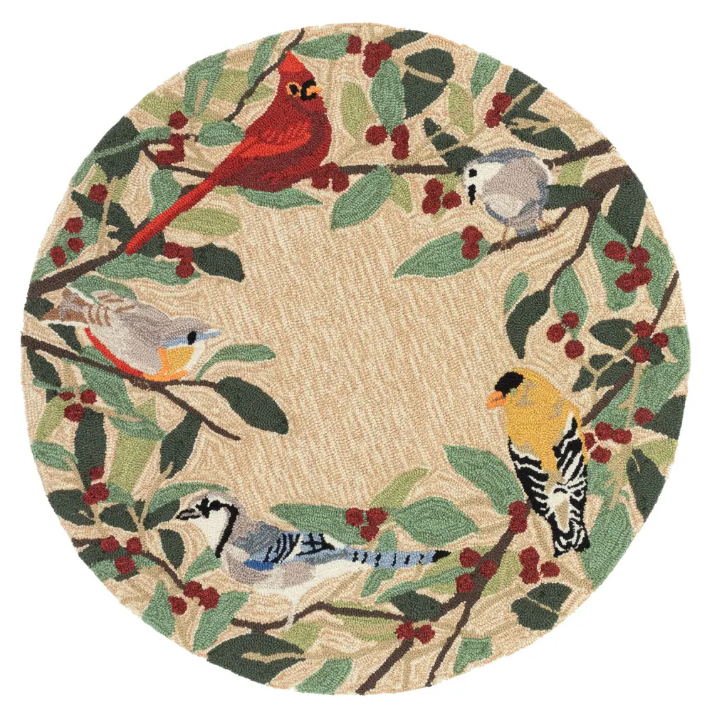 Liora Manne Frontporch Bird Border Indoor/Outdoor Mat Natural 3' Round