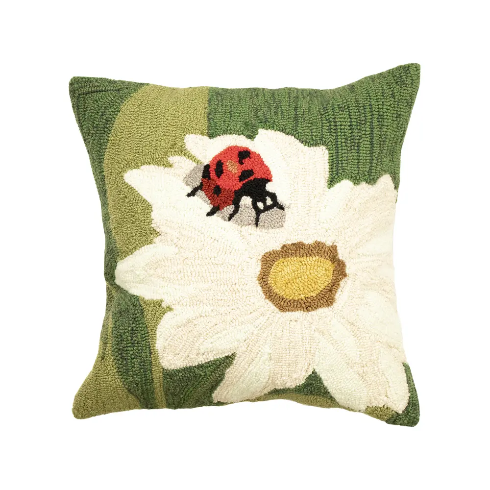 Liora Manne Frontporch Ladybug Indoor/Outdoor Pillow Green 18