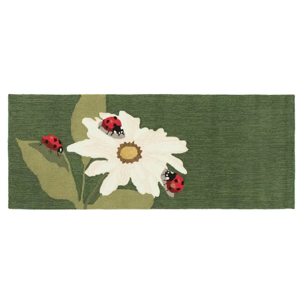 Liora Manne Frontporch Ladybugs Indoor/Outdoor Mat Green 2' x 5'