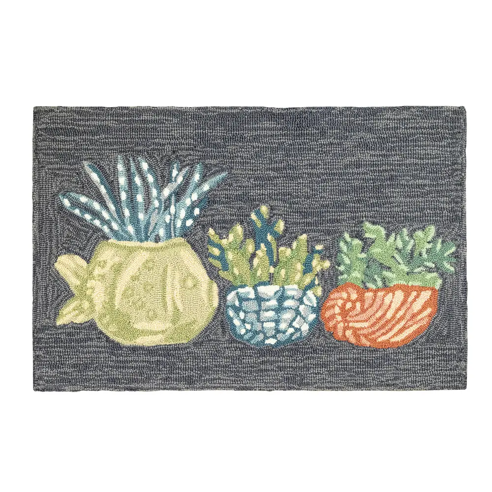 Liora Manne Frontporch Happy Plant Indoor/Outdoor Mat Navy 1'8