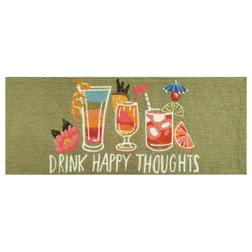 Liora Manne Frontporch Happy Drinks Indoor/Outdoor Mat Green 2' x 5'
