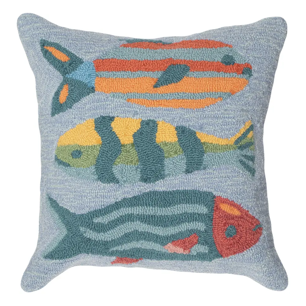 Liora Manne Frontporch Fishes Indoor/Outdoor Pillow Aqua 18
