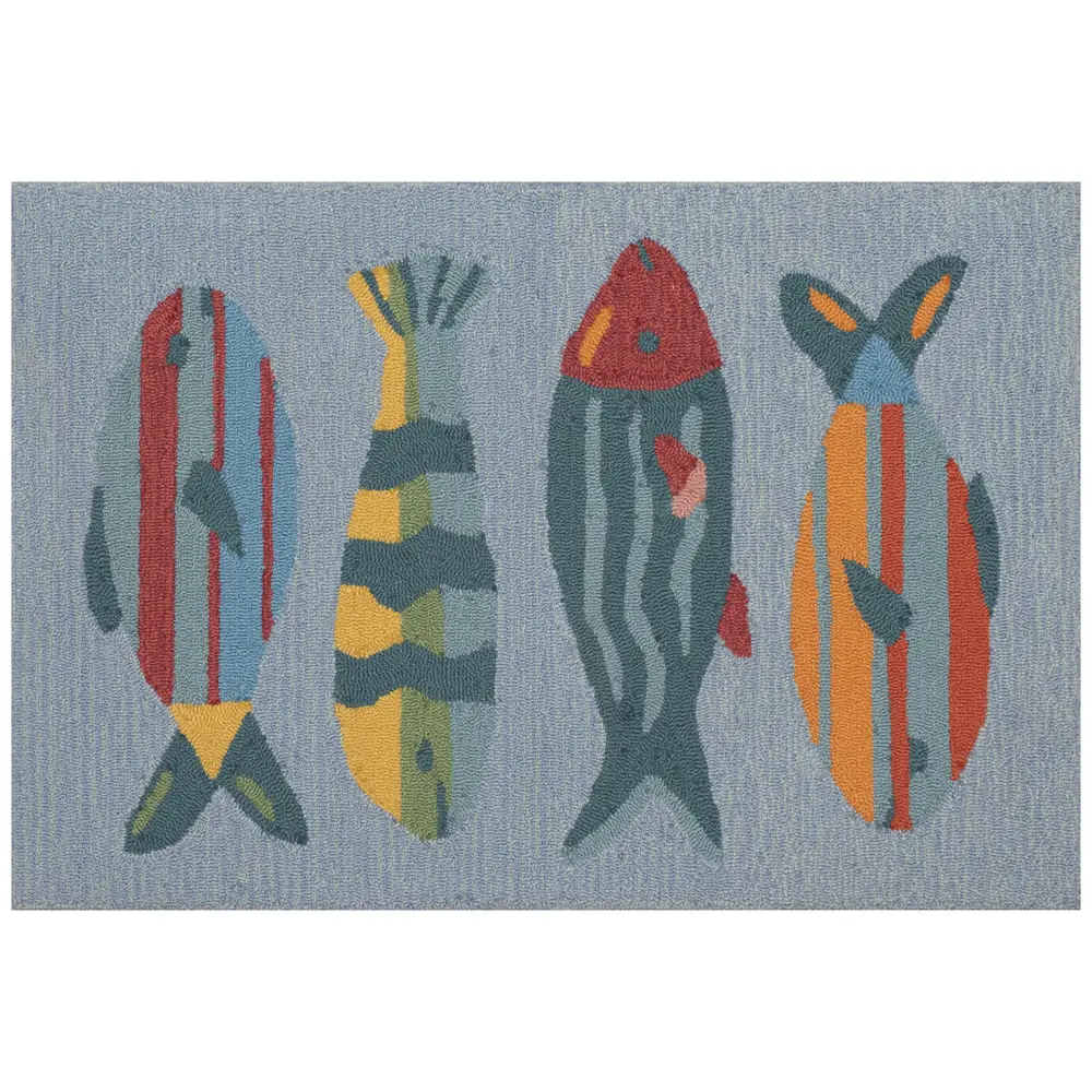 Liora Manne Frontporch Fishes Indoor/Outdoor Mat Aqua 2' x 3'