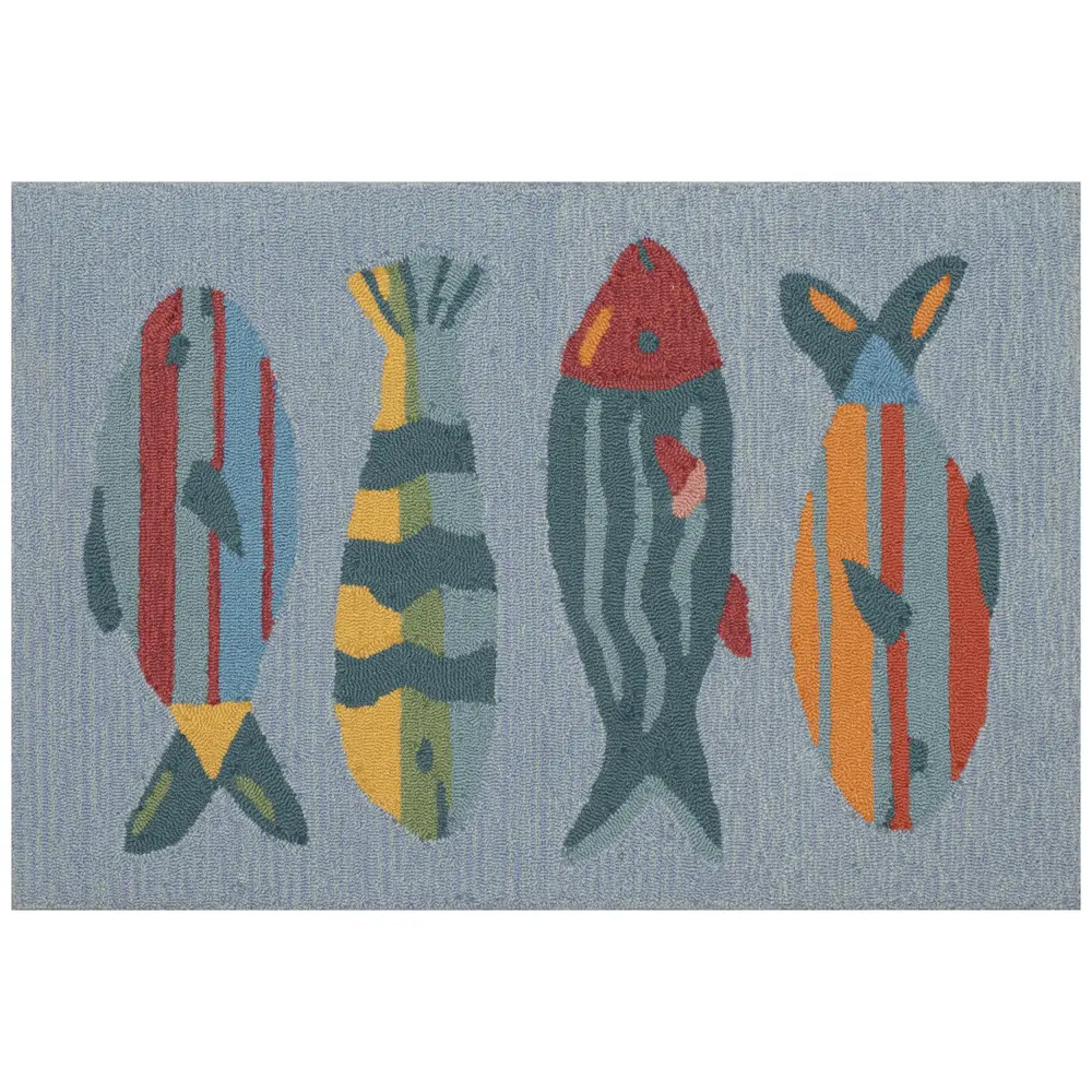 Liora Manne Frontporch Fishes Indoor/Outdoor Mat Aqua 1'8