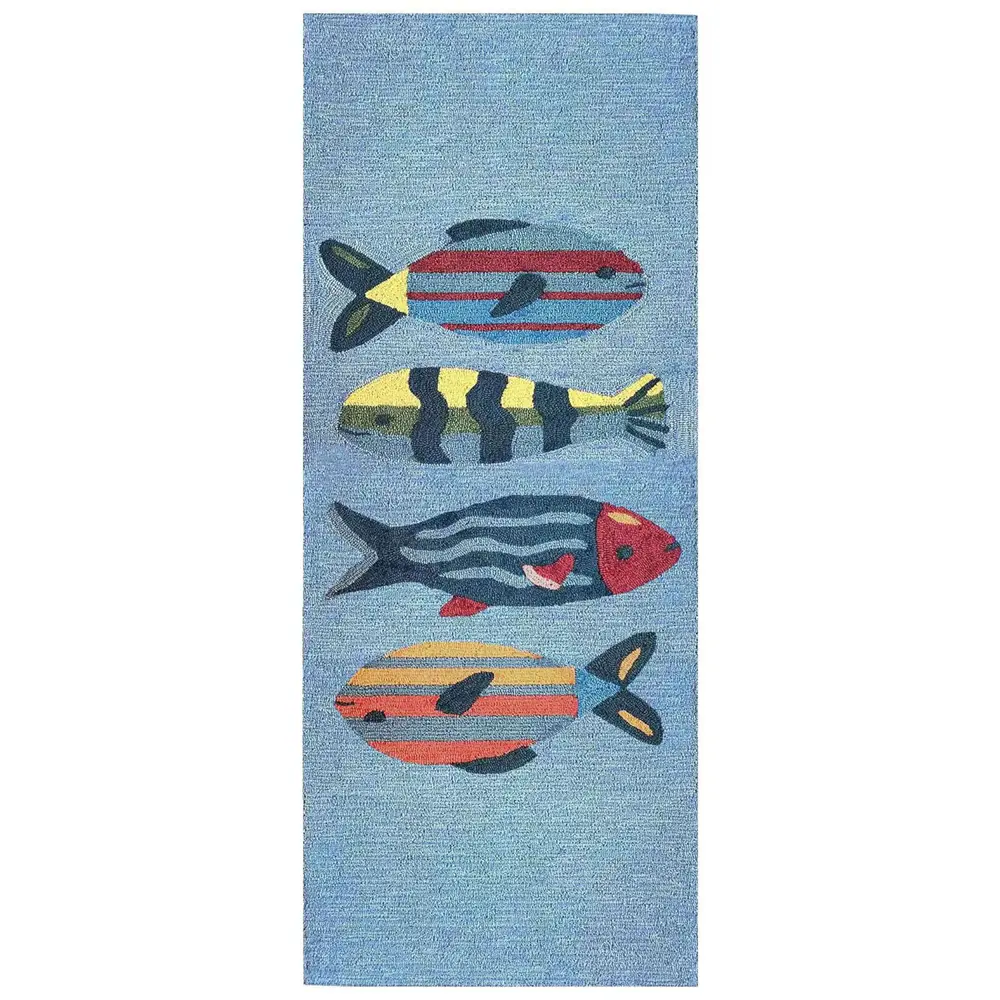 Liora Manne Frontporch Fishes Indoor/Outdoor Mat Aqua 2' x 5'