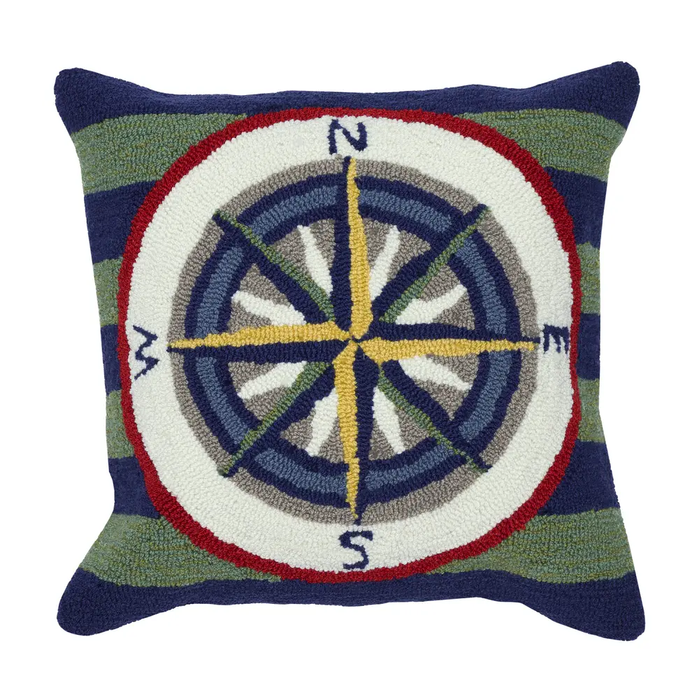 Liora Manne Frontporch Striped Compass Indoor/Outdoor Pillow Multi 18