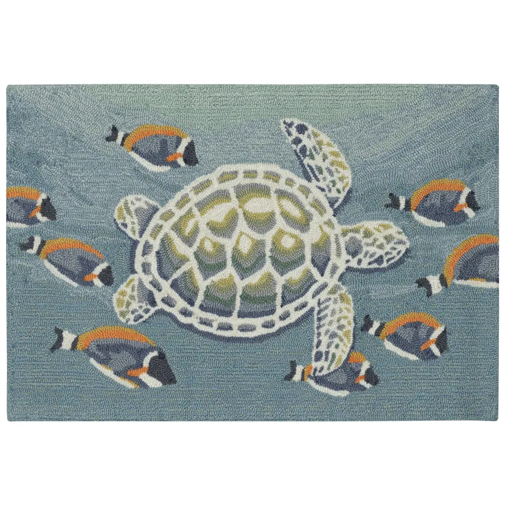 Liora Manne Frontporch Turtle And Fish Indoor/Outdoor Mat Ocean 2' x 3'
