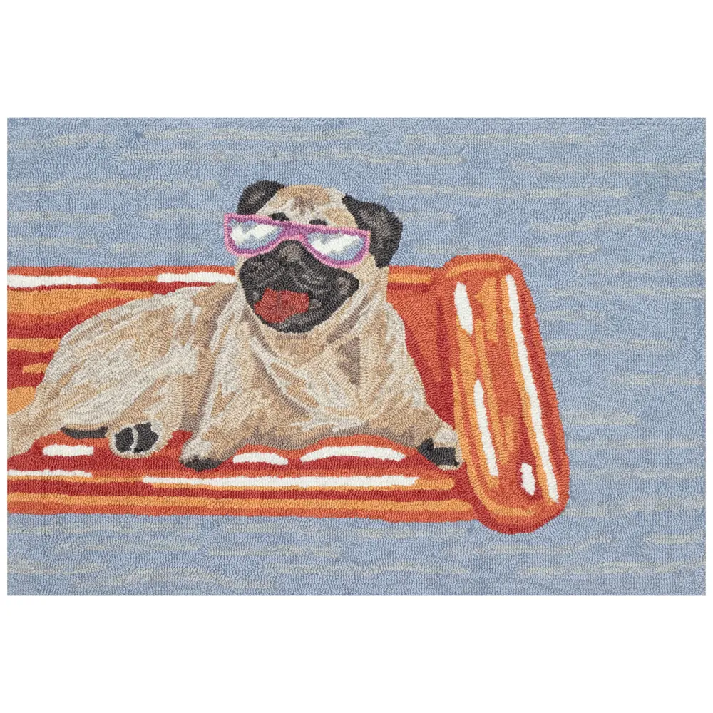 Liora Manne Frontporch Pool Party Pug Indoor/Outdoor Mat Blue 2' x 3'