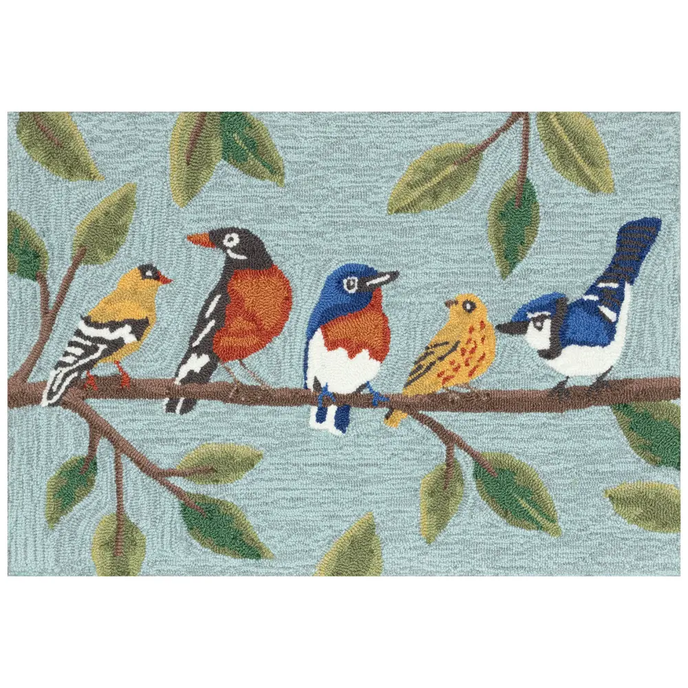 Liora Manne Frontporch Birds On  A Branch Indoor/Outdoor Mat Blue 1'8