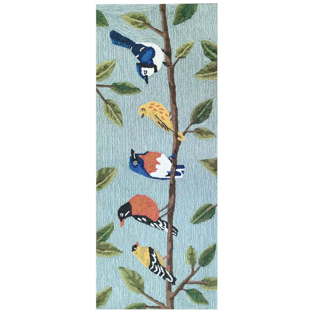 Liora Manne Frontporch Birds On  A Branch Indoor/Outdoor Mat Blue 2' x 5'
