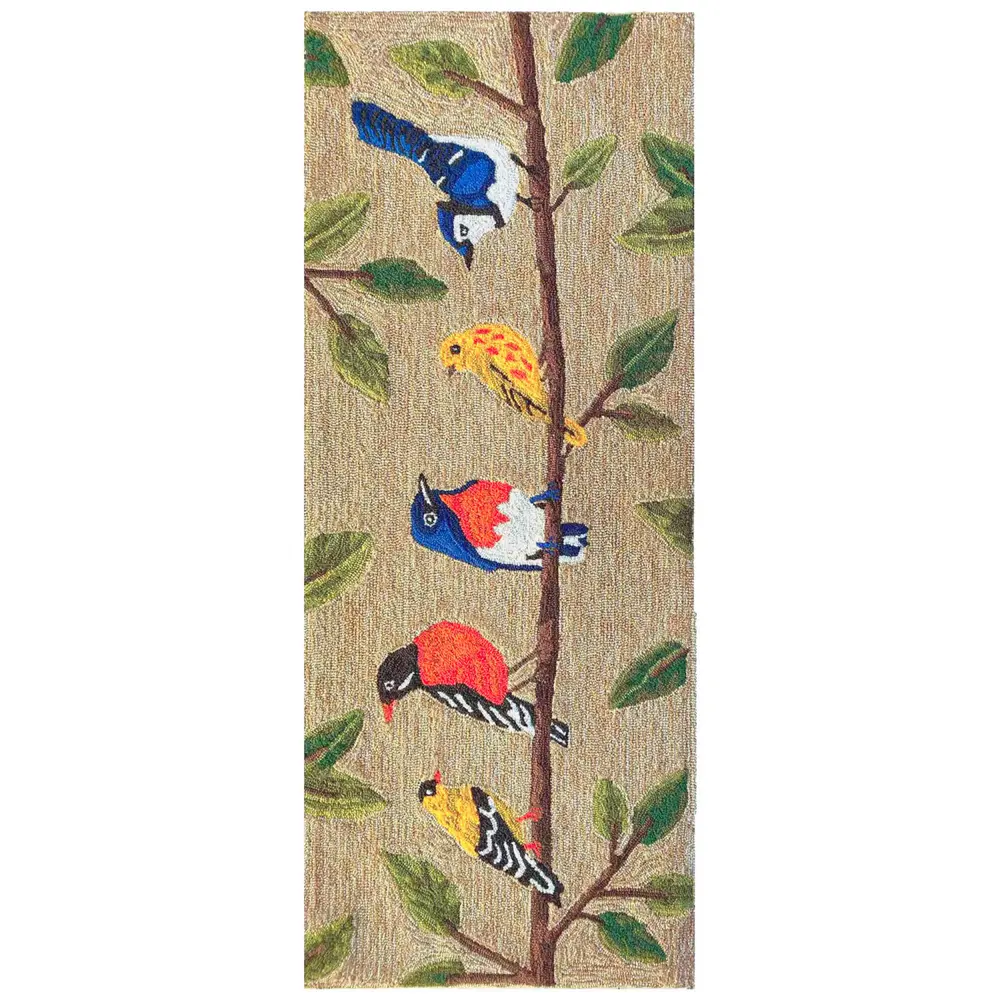 Liora Manne Frontporch Birds On A Branch Indoor/Outdoor Mat Natural 2' x 5'