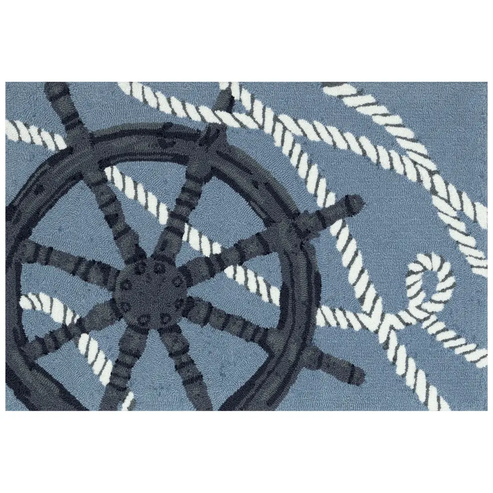 Liora Manne Frontporch Captain's Wheel Indoor/Outdoor Mat Marine 1'8