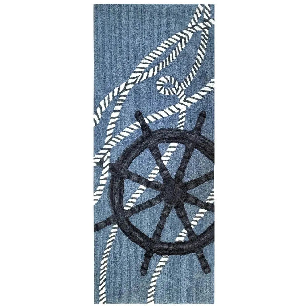 Liora Manne Frontporch Captain's Wheel Indoor/Outdoor Mat Marine 2' x 5'